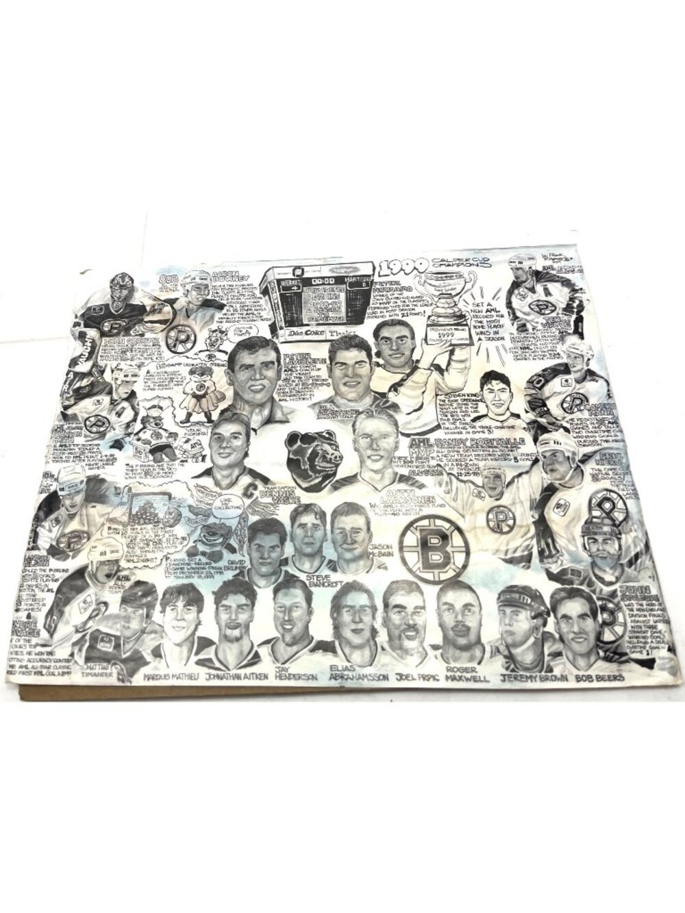 1999 Boston Bruins Team Collage Illustrated Print With Players & Highlights 14"x